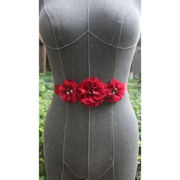 Bridesmaid And Flowergirls Sashes Wedding Sash Pearls Flowers Belts (burgundy)💜 - Picture 5 of 6